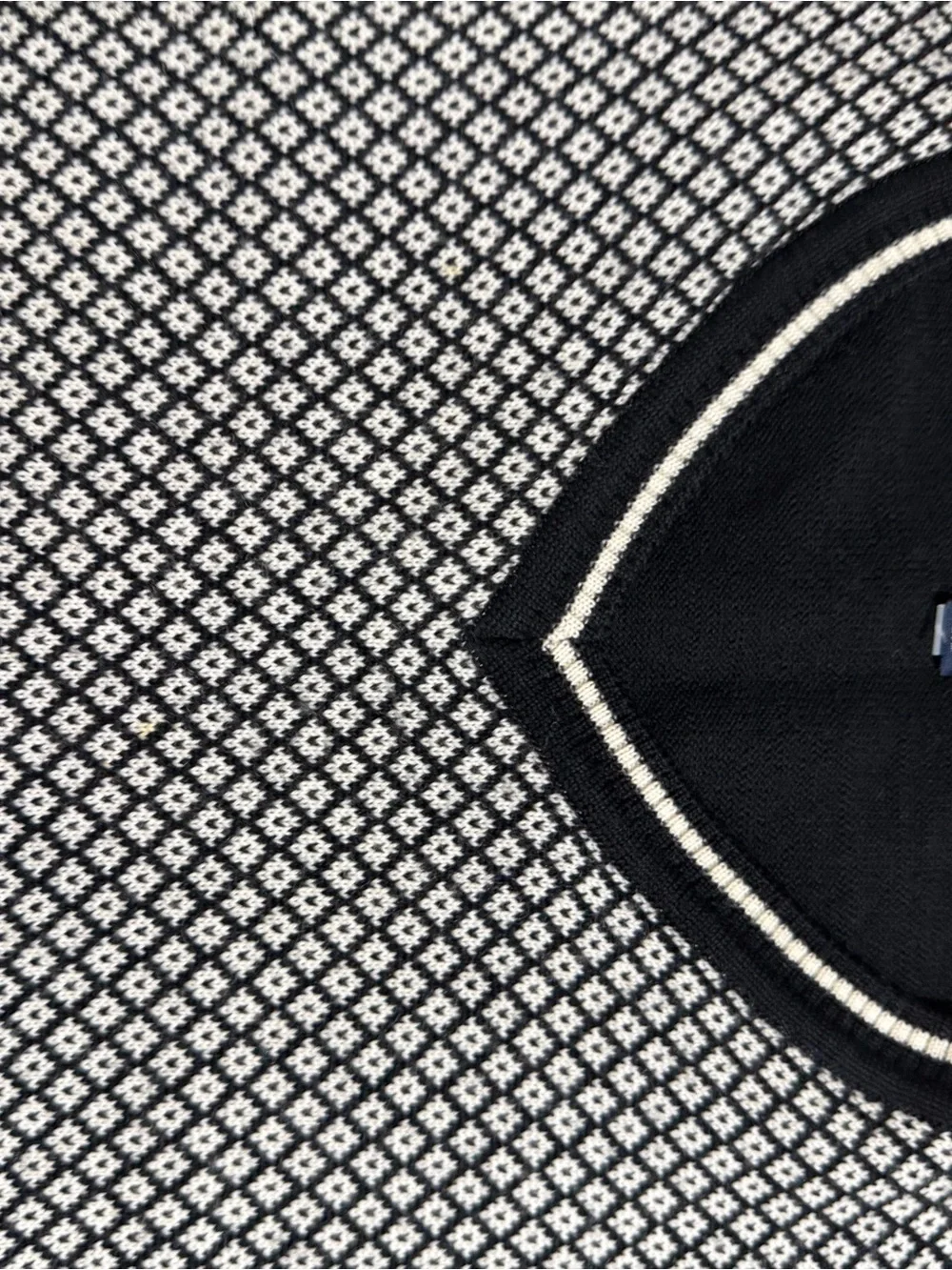 Burberry Black and White Diamond-Pattern V-Neck Sweater